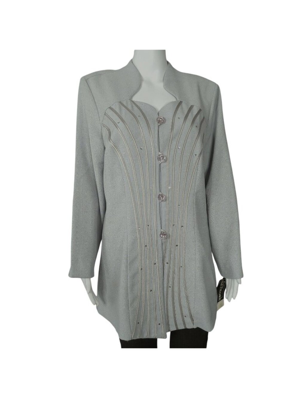Fashion Network Vintage Womens Light Gray Blazer With Embellished Buttons, Mediu